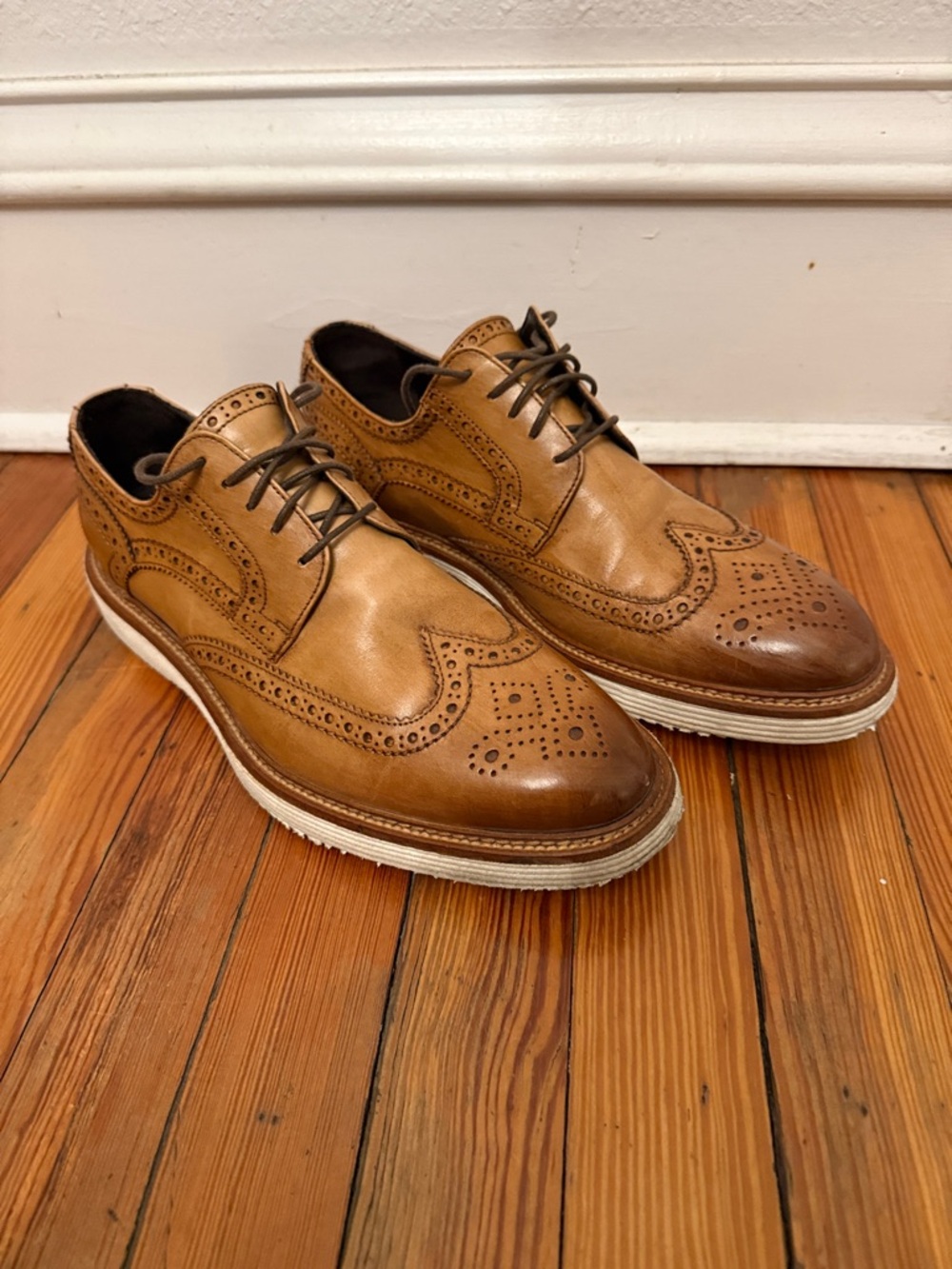 Trask Men's Tan Wingtip Derby with White Sole